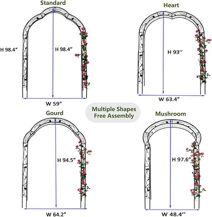 Metal Garden Arch 98.4" H White Garden Arbor Trellis for Outdoor Climbing Plants Support Rose Lawn Tall Large Wedding Archway