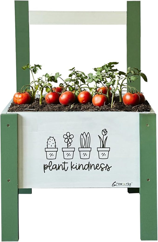 Raised Garden Bed with Trellis Elevated Planter Box with Legs, Drainage Holes for Outdoor Garden, Patio, Natural Wood 17.7”L x 16.1”W x27.6”H(Green)