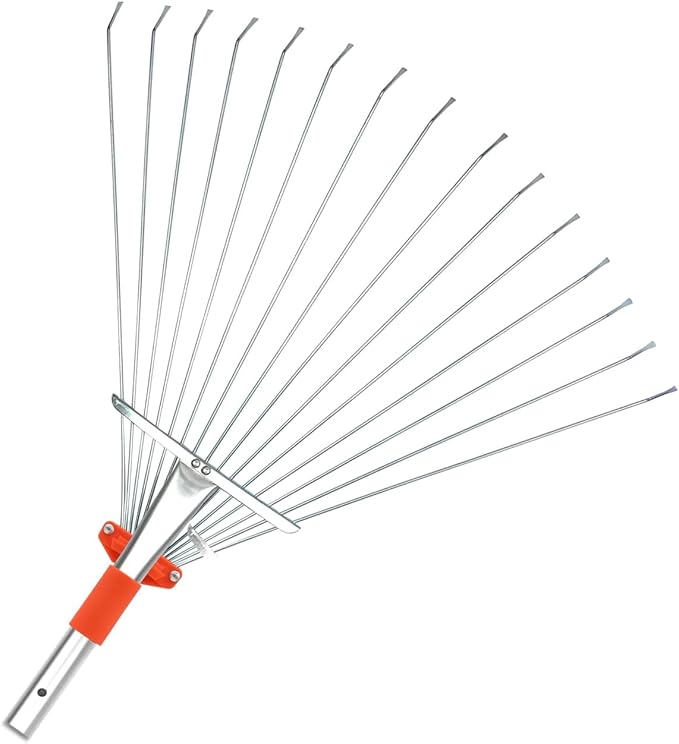 Buyplus Adjustable Garden Leaf Rake - 24 to 63 Inch Telescopic Metal Expandable Folding Leaves Rake, Metal Rake for Leaves, Yard Rakes for Lawn Yard, Flowers Beds, Orange