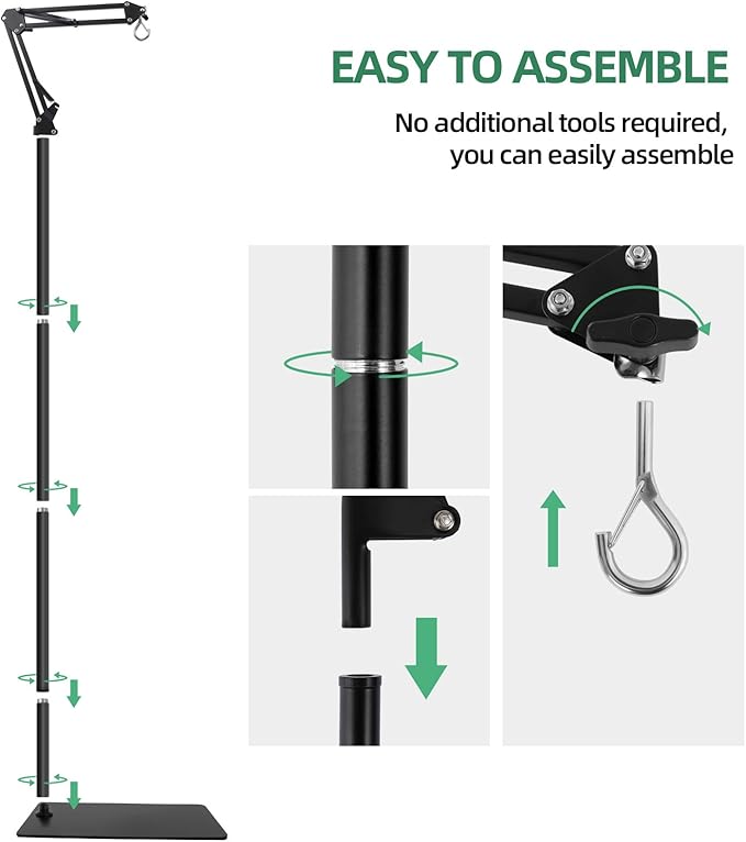 Reptile Lamp Stand Adjustable Height 15.7-73.6inch with 360°Adjustable Swing Arm Heat Lamp Stand Plant Floor Light Holder for Bearded Dragon Turtles Snake and Chicks