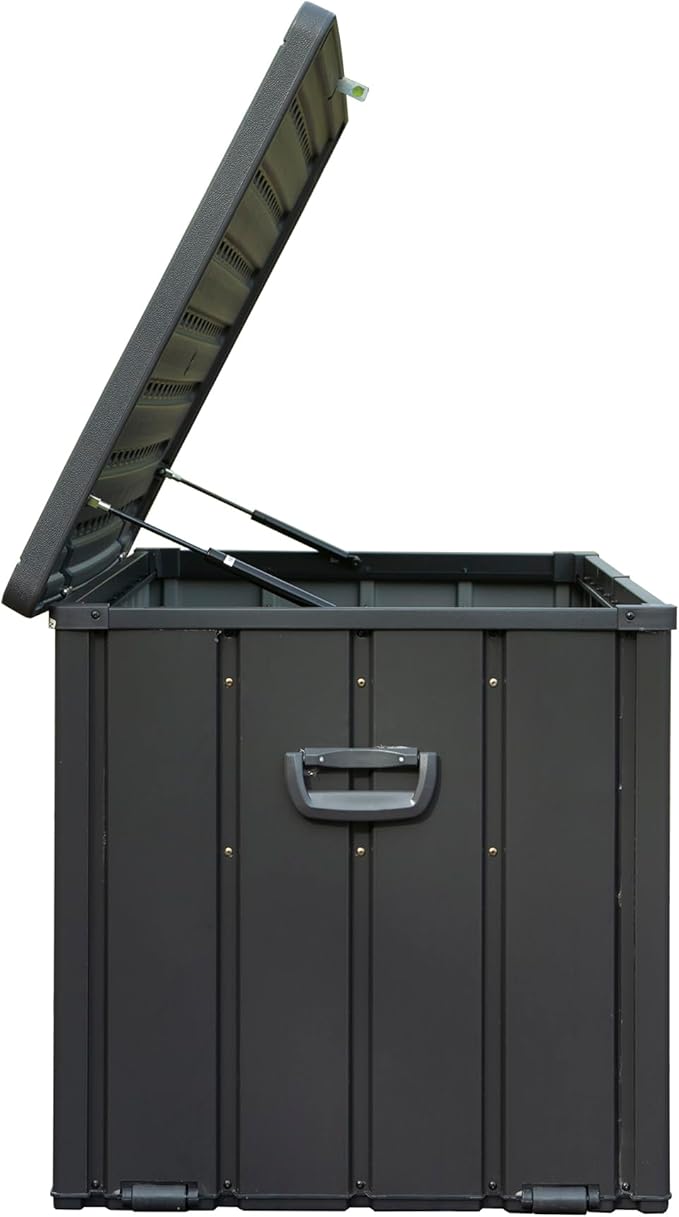 100 Gallon Outdoor Storage Deck Box Waterproof, Large Patio Storage Bin for Outside Cushions, Throw Pillows, Garden Tools, Lockable (Dark Gray Resin Lid)