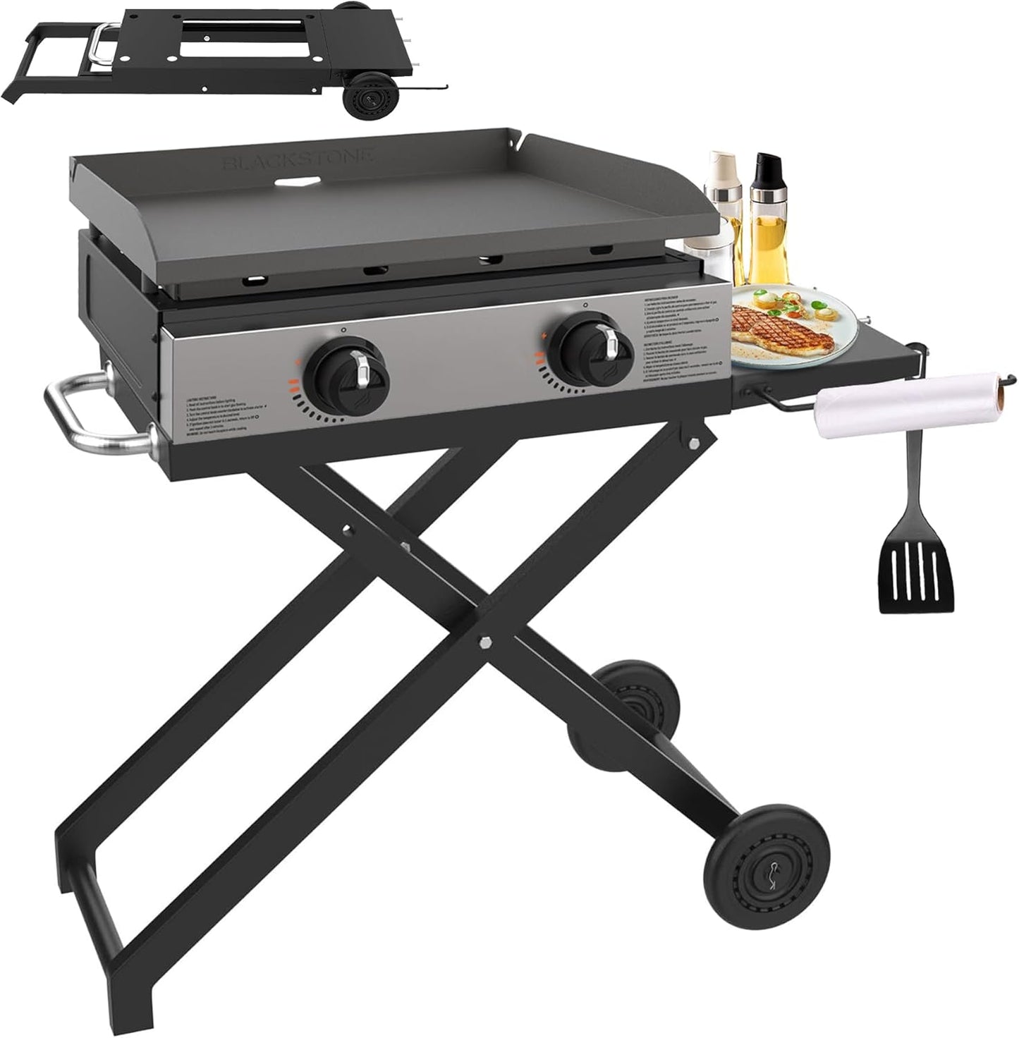KEESHA Foldable Grill Stand for Blackstone 22'' and 17'' Griddle 1814 1971 1832 1666 1840, Portable Grill Cart Table for Outdoor and Indoor with Wheels