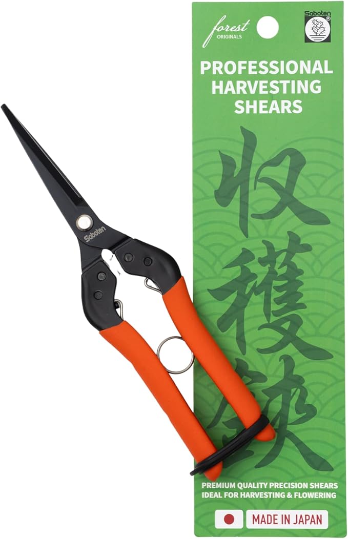 Saboten 7.9" Professional Japanese Harvesting Shears – Straight Blade, Stainless Steel with Fluorine Coating, Spring-Loaded, Ergonomic Grip – forest Originals, Made in Japan