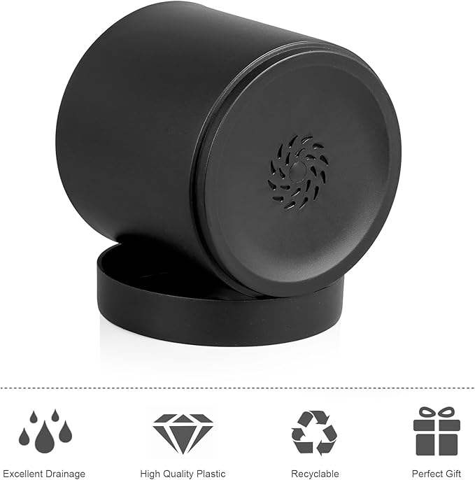 7/6.5/6/5/4 inch Plant Pots for Small Indoor Outdoor Plants, 5 Pack Cylinder Flower Pots with Drainage Holes and Saucers, Plastic Planters for Garden Succulent House Plants, Black