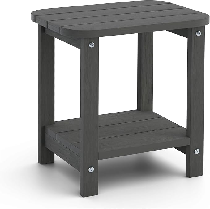 2-Tier Outdoor Side Table, 16" Adirondack Small Side Table All Weather Resistant, Patio End Table for Outside or Indoor, Patio, Yard, Pool, Porch, Garden, Grey