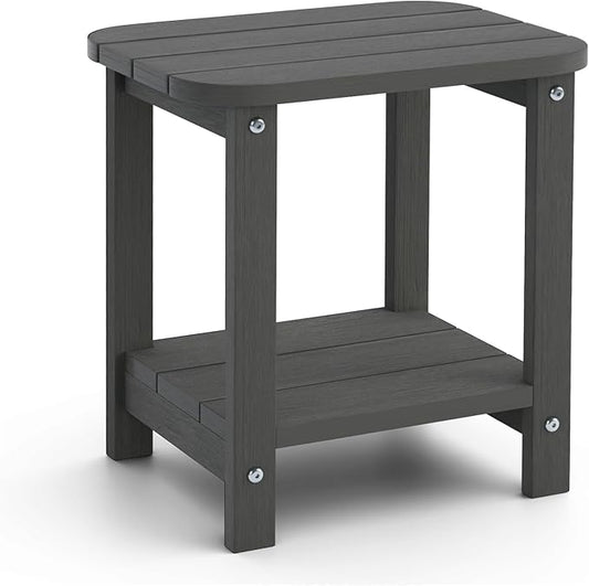 2-Tier Outdoor Side Table, 16" Adirondack Small Side Table All Weather Resistant, Patio End Table for Outside or Indoor, Patio, Yard, Pool, Porch, Garden, Grey
