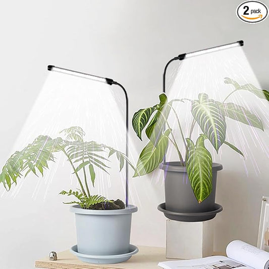 Grow Light 2 Pack, 6000K Full Spectrum Gooseneck Growing Lamp for Indoor Pot Plants Bonsai/Plant/Houseplants, Dimmable & Auto Timer 4 8 12H