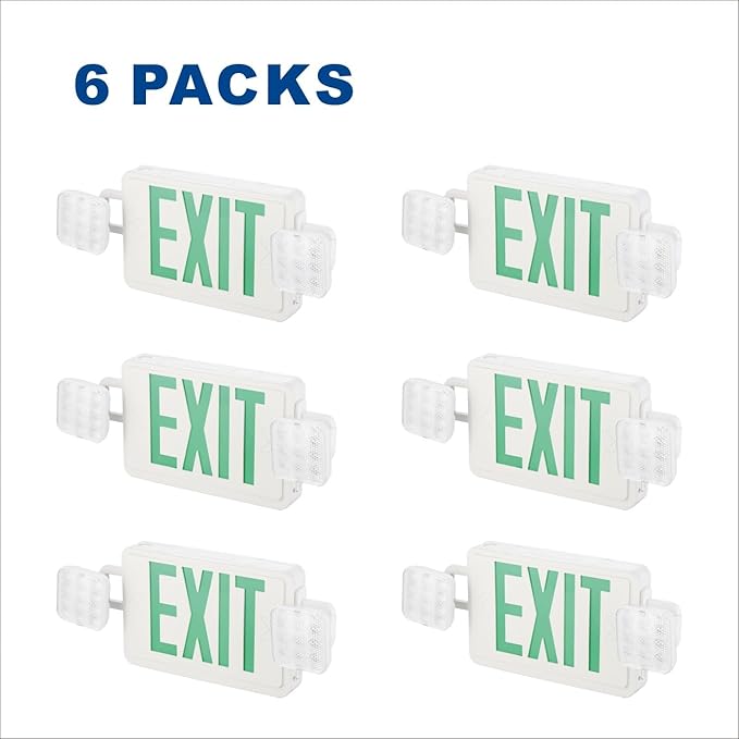 SPECTSUN Exit Sign Emergency Light, Green Emergency Exit Lights Battery Backup - 6 Pack, Emergency Exit Sign Battery Backup/Emergency Exit Light/Lighted Exit Sign Battery