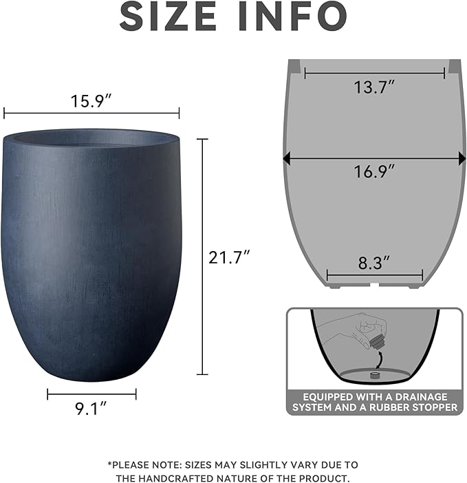 Kante Tall Concrete Planter, 21.7-Inch Height Antique Blue Large Indoor Outdoor Plant Pot with Drainage Hole for Patio Garden Home, Modern Decor for Flowers and Tree