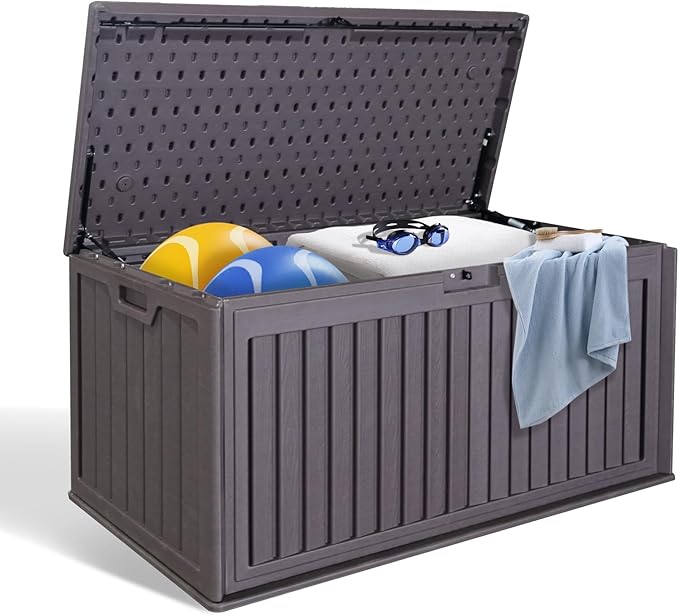 100 Gallon Waterproof Outdoor Storage Box, Outside Resin Deck Box for Patio Cushions, Garden Tools and Pool Supplies