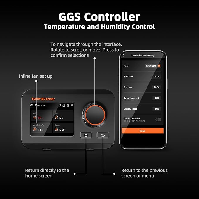 Spider Farmer 6 Inch Smart Inline Duct Fan with GGS Temperature Humidity Controller, WiFi Integrated App Control, 402 CFM Ventilation Exhaust Fan for Heating Cooling Booster, Grow Tents, Hydroponics