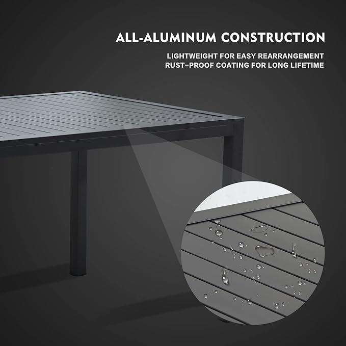 36 Inch Aluminum Outdoor Dining Table - Square Patio Table for 4-Person, Weather-Resistant Dining Table Furniture for Lawn Backyard Garden Deck Kitchen Indoor Outdoor Use (Black)