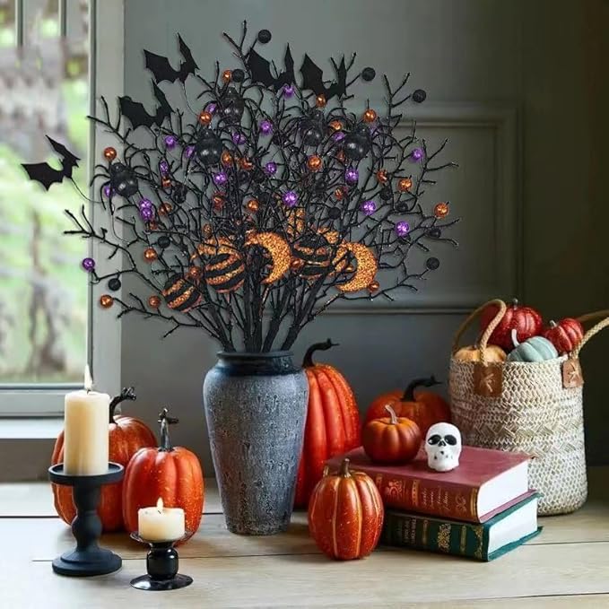 Large Halloween Artificial Flower Decorations, Spider and bat cuttings for Home, Office, Kitchen Decoration, Halloween Party Supplies，Halloween Indoor and Outdoor Party Decor Supplies