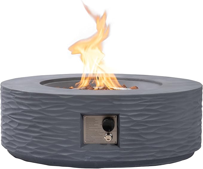 Round Fire Pits, 35 in Round Outdoor Propane Gas Fire Pit Table, 50000 BTU FirePit for Outside Patio with Rain Cover, Lava Rocks for Backyard & Deck, Dark-Grey