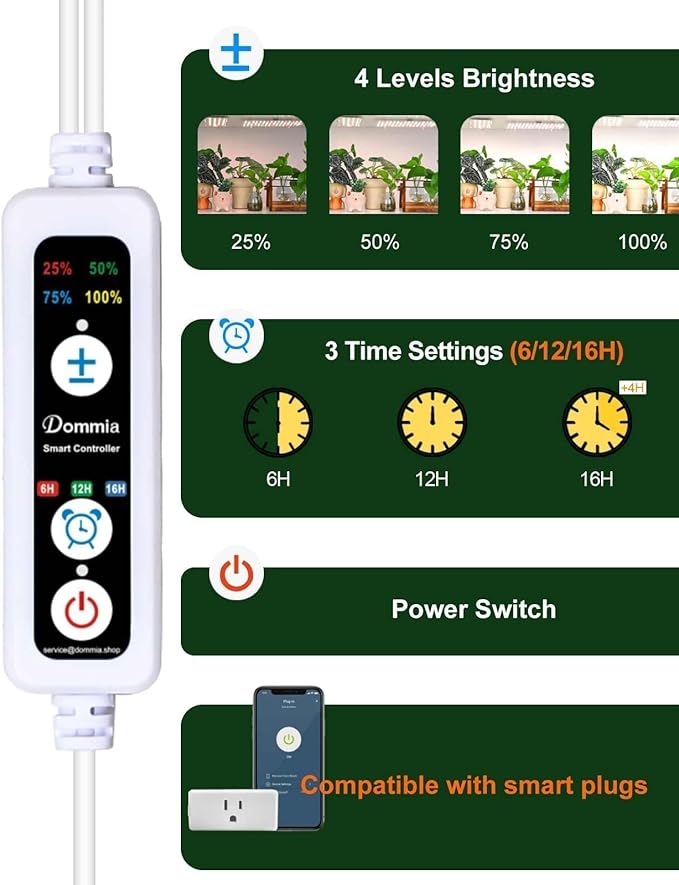DOMMIA Grow Light, Square Dimmable Full Spectrum High PPFD with Optical Lens, Auto on/Off and 6/12/16H Timer, Suitable for Seed Starting and Easy to Install, 2 Pack
