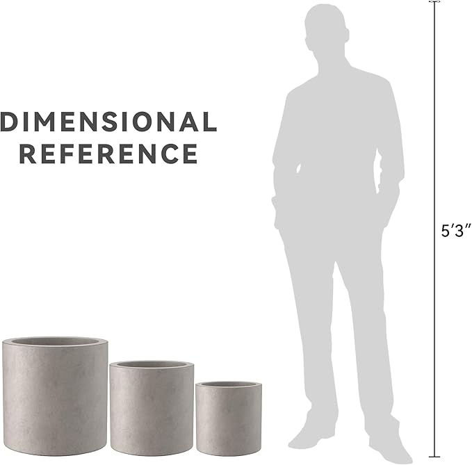 Kante 9.8",12.6",15.7" Dia Round Concrete Planter Set of 3, Modern Design Large Cylindrical Plant Pot with Drainage Hole for Indoor Outdoor Plants, Patio, Garden and Home, Weathered Concrete
