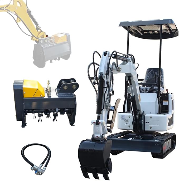 1 Ton Mini Excavator B&S Engine with Excavator Flail Mower Attachments for Garden,Road Cutting Weeds, Branch Shredding,Pioneering Land(W Mower+excavator)