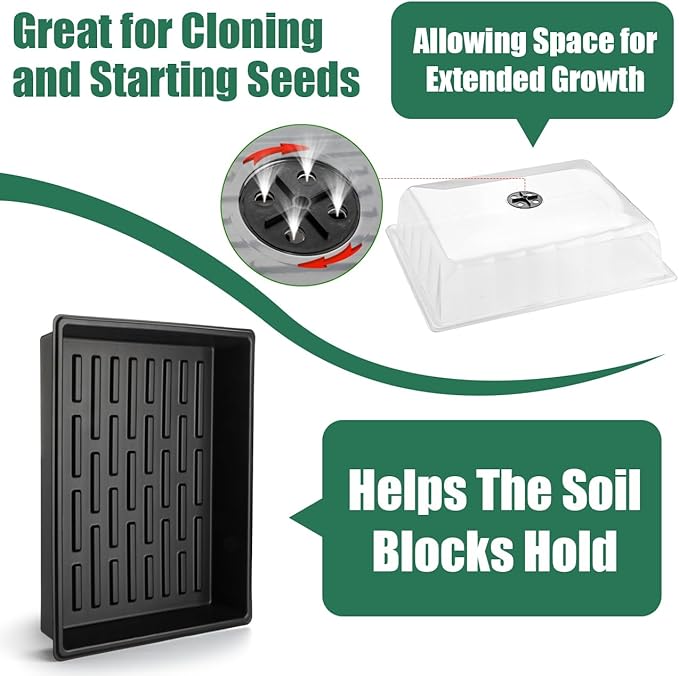 Leak-Proof Seed Starter Trays with 4" Humidity Dome & Drip Tray - 5-Pack Heavy-Duty Plastic Propagation Kit for Herbs, Microgreens, Indoor Gardening, Durable Reusable Plant Growing Trays