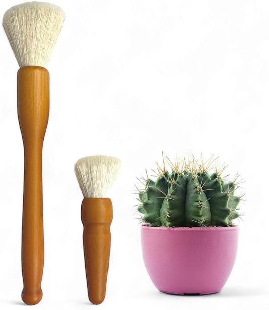Southside Plant Cactus & Succulent Plants Cleaning Brushes - Wooden Handles w/Soft Goat Hair Bristles - Garden Cleaning Tools, Gentle on Plants, 7" & 3.2" Sizes - Pack of 2