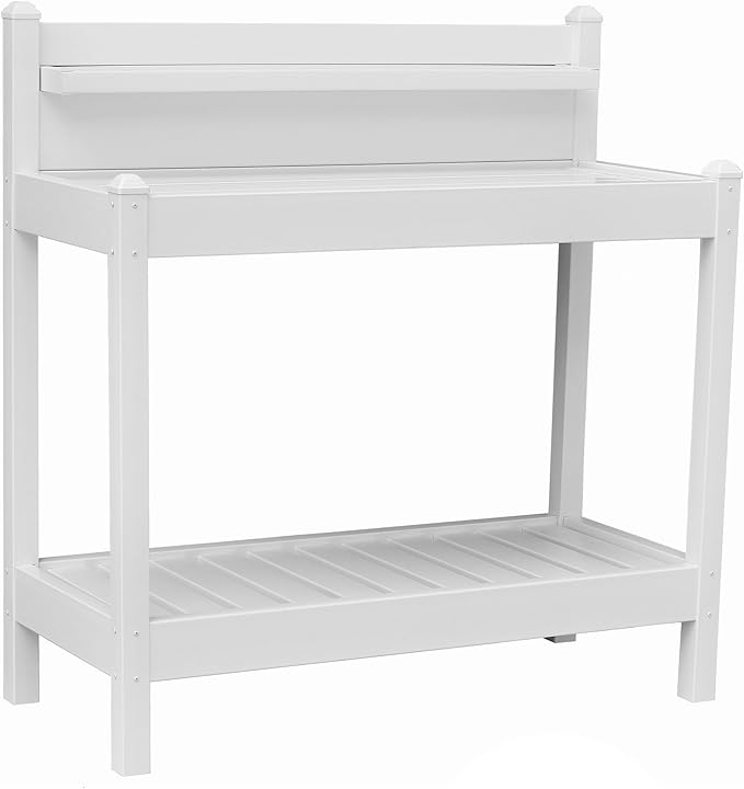 DuraTrel Greenfield PVC Vinyl Indoor Outdoor Table Potting Bench Station with Shelf for Plant Accessories & Gardening Supplies Storage, White