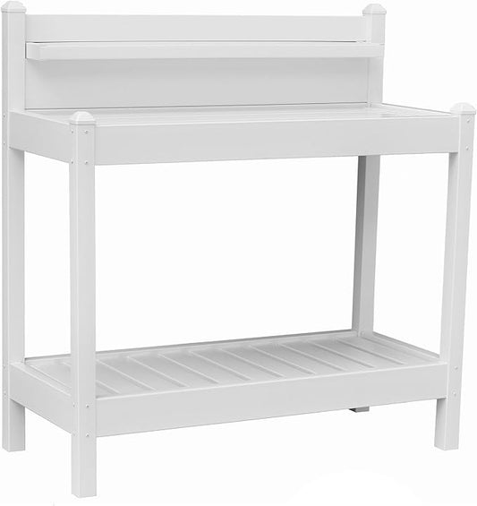 DuraTrel Greenfield PVC Vinyl Indoor Outdoor Table Potting Bench Station with Shelf for Plant Accessories & Gardening Supplies Storage, White