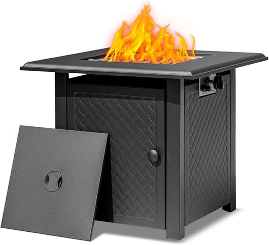 28 Inch Propane Fire Pit Table, 50,000 BTU Steel Gas Fire Pits for Outside,Outdoor Gas Firepit with Lid and Lava Rocks,CSA Certified Propane Firepit for Paito Garden Backyard,Add Warmth to Gatherings