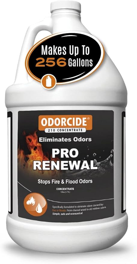 Odorcide Pro Renewal Fire & Flood Odor Eliminator Concentrate – Smoke Odor Eliminator for Strong Odor on Walls, Carpet, Upholstery & More – Mildew Odor Removal w/Non-Enzymatic Formula (128 oz)