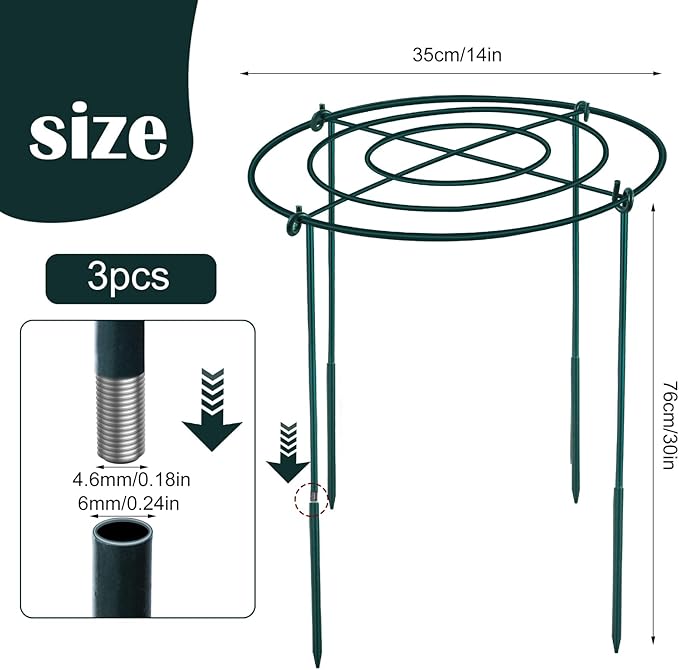3Set Metal Peony Grid Cages, 30"H X 14"D Large Flower Support Cages Grow Through Hoop Ring Peony Stakes Garden Plant Support Rings Heavy Duty Plant Braces Peonies Structure for Outdoor Plants Blossoms
