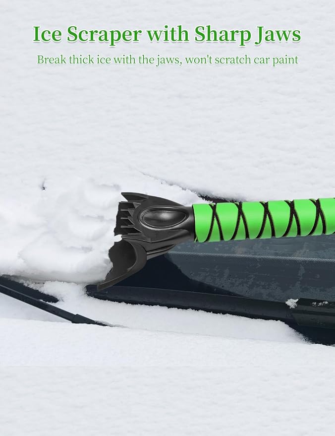 HEEYA Snow Brush for Car, Extendable Snow Brush and Ice Scraper with Foam Grip, Car Window Scraper for Snow and Ice for SUV Truck Auto Jeep RV Vehicle Windshield - Green