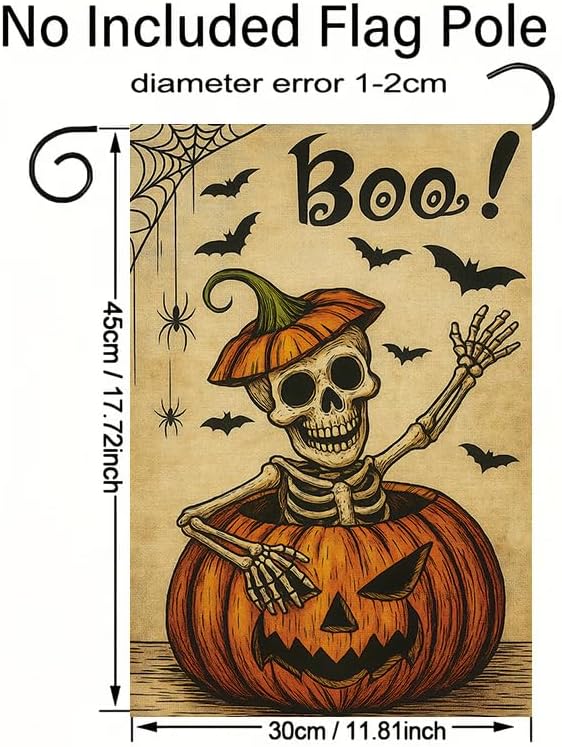 Halloween Garden Flag 12x18 Inch Boo Skeleton Pumpkin Yard flag Double Sided Spooky Outdoor Lawn Porch Patio Party Decoration Holiday Decor