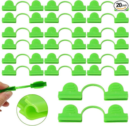 20pcs 8mm Greenhouse Clamps Garden Hoops, Plant Film Clips, Garden Shading Pipe Clips, Netting Tunnel Hoop Clips, for Season Plant Extension Support and Frame Shelter, Green, Double Head