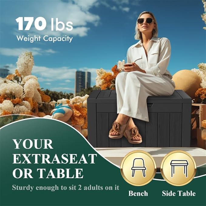 30 Gallon Outdoor Storage Box – Resin Deck Box with Lockable Lid, Waterproof Patio Furniture Storage for Tools, Garden & Yard Organization(Black