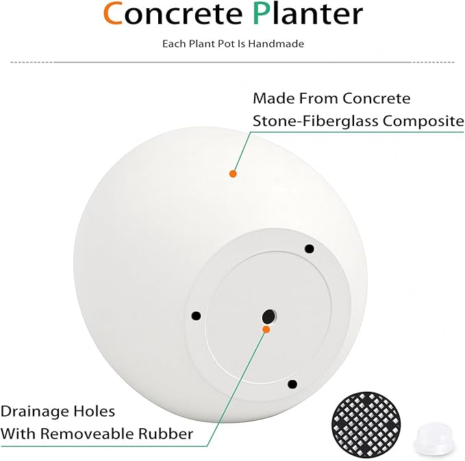 Ball Concrete Planter Outdoor Indoor, Large Tall Cement Plant Pots for Trees Flowers (White, 20 inch)