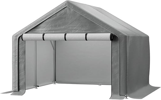 Outdoor Storage Shelter, 10x10 ft Portable Shed with Roll up Zipper Door, Waterproof and UV Resistant Anti-Snow, Heavy Duty Carport for Storing Garden Tools, Outdoor Equipment