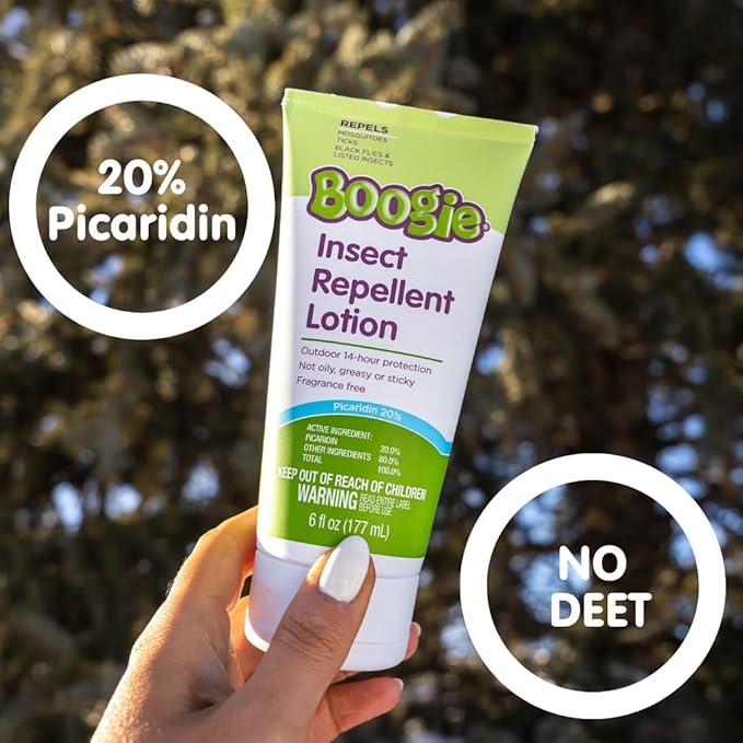 Boogie Insect Repellent Lotion, Keep Mosquitoes, Ticks and Flies Off, DEET Alternative Repellent, Up to 14-Hour Protection, Fragrance-Free, Odorless Lotion, 6 Ounce