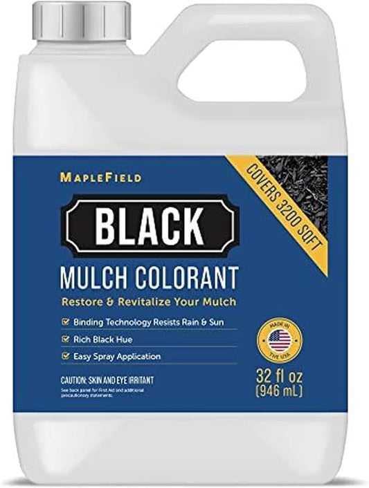 Maplefield Ultra Concentrated Black Mulch Dye - 32 Oz - Rubber Mulch Colorant & Pine Straw Stain - Fade-Resistant Formula for 3200 Sq Ft Coverage