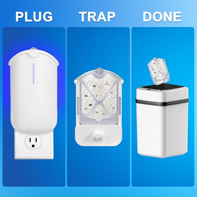 2 Flying Insect Traps & 2 Cartridges - Compatible with ZEVOM364A Refill - Plug in Fruit Fly Trap for Indoor - Bug Catcher for Gnats, House & Fruit Flies - Use in Any Room (2 Device & 2 Cartridges)