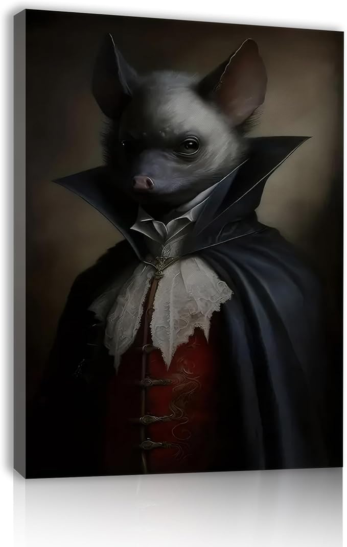 Jatinoo Gothic Bat Wall Art Canvas Print - 11.5x15 Inch Framed Vintage Poster, Dark Academia & Halloween Decor for Gothic Home, Aesthetic Room