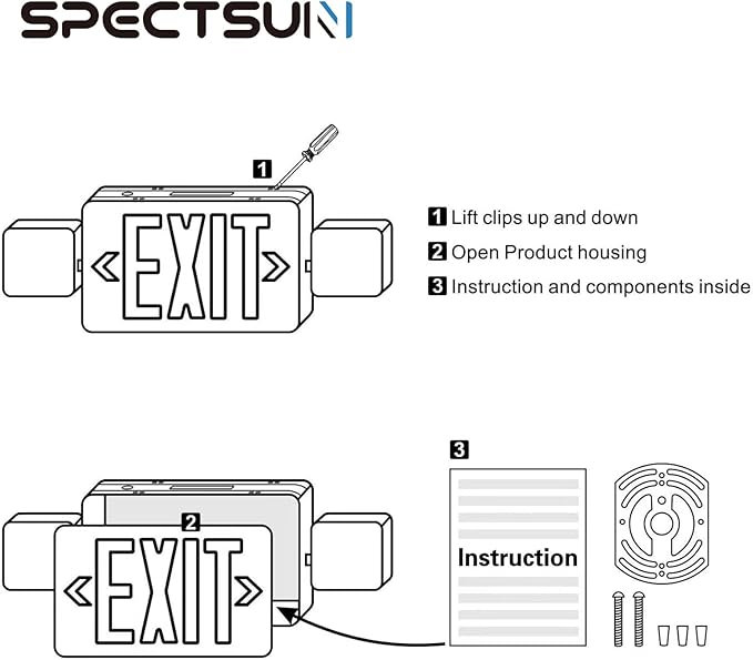 SPECTSUN 12 Pack Exit Emergency Light Combo,120-277V Emergency Exit Lights,LED Combo Exit Sign Emergency Lights - Red Battery Backup -Exit Sign with Emergency Lighting
