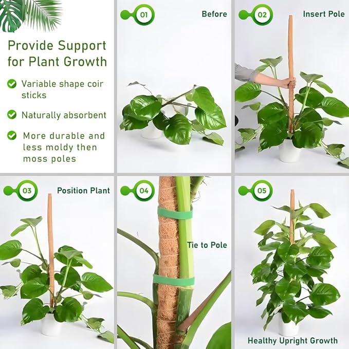 2 Pack Moss Pole for Plants Monstera, 28 Inch Bendable Plant Pole for Plant Support, Coco Coir Moss Poles for Climbing Plants, Handmade Moss Sticks for Creeper Plants Grow Upwards