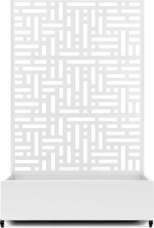 Raised Garden Bed with Trellis and Wheels,73"x47"x16" Metal Raised Garden Bed,White Modern Metal Planter with Climbing Trellis for Vines & Vegetables