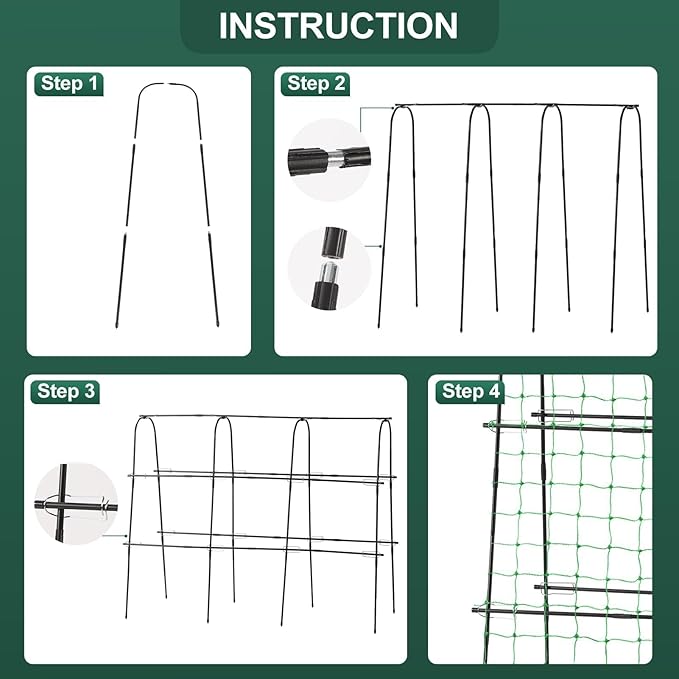 Garden Cucumber Trellis for Climbing Plants Outdoor, 65 x 48 inch U-Shaped Garden Arch Trellis, Pea Tomato Cucumber Trellis for Garden Raised Bed, 120x160-BLK