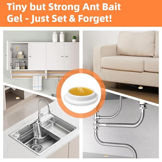 64 PCS Ant Killer Gel Bait Stations, Extra Strengthen Ant Bait Traps, Long-Lasting Effective Pest Gel for Carpenter Ants and Other Common Household Ants, No Mess Easy Use, Safe for Pets and Kids