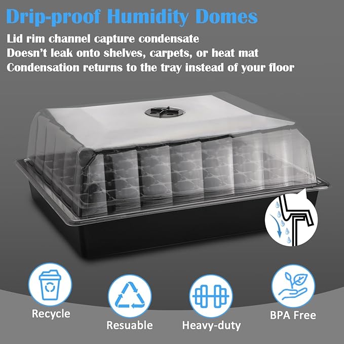 5-Pack No Drip Seed Starter Trays with 4" Humidity Dome - 240 Cells Deep Root Plug Trays, 2.76" Depth for Strong Roots Perfect for Vegetables, Herbs, Flowers & Plant Propagation, Gardening Supplies