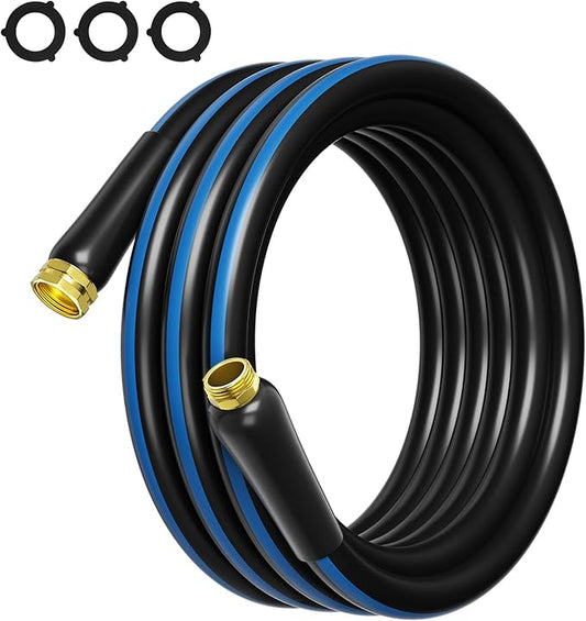 Flexible Short Garden Hose 5/8” 10FT: Hybrid Rubber Portable Length Hose - Lightweight Water Hose with Male to Female Fittings - Tangle-Free Hose for Cleaning Park, Dark Blue