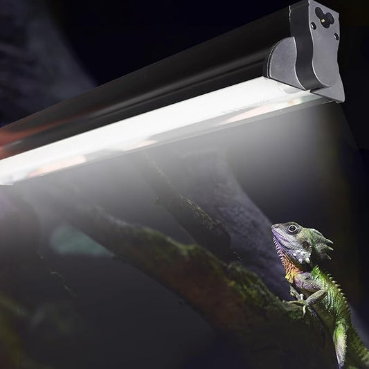 Hypool T8 Strip UVB UVA Reptile Lighting Fixture with 18-Inch 15 Watt UVB 10.0 Fluorescent Bulb Combo Kit, 10-Percent UVB Desert Pet Habitat Light for Reptiles Amphibian Black