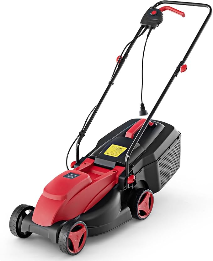 S AFSTAR Electric Lawn Mower, 10-AMP 13-Inch Corded Walk-Behind Lawnmower with Collection Box, 3 Adjustable Height Position, Self Locking Function, Push Lawn Mower for Backyard