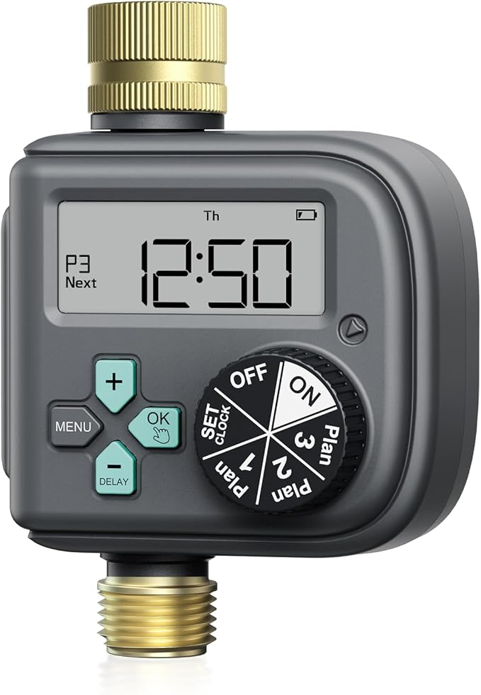 RAINPOINT Sprinkler Timer with Brass Inlet and Outlet - 2025 Upgraded Digital Hose Timer Featuring 3 Programs, Rain Delay, Manual, and Automatic Watering System for Garden and Yard Irrigation