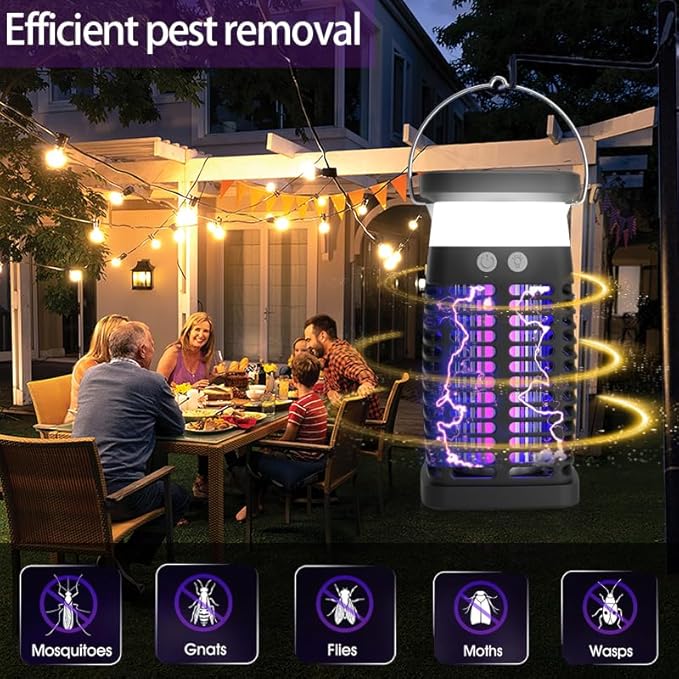 Solar Bug Zapper Outdoor Waterproof:Mosquito Repellent Outdoor Patio, Fly Trap Indoor, 4000mAh Mosquito Killer with LED Colorful Light and Cleaning Brush for Home Kitchen Garden Camping Essentials