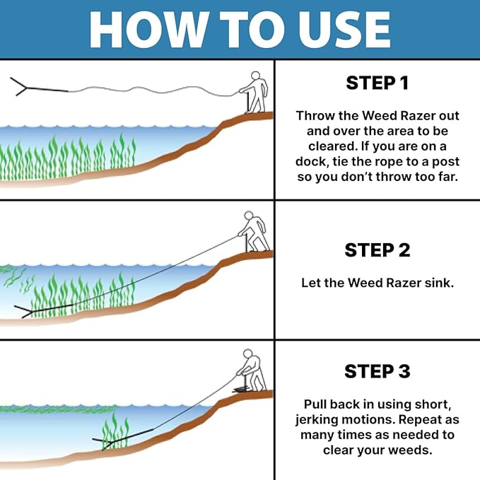 Jenlis Weed Razer Pro, Lake Weed Cutter, Large Pond Aquatic Plant Cutting Tool, Sharp Razor Blades Shear Cattail, Reed, Lilly & Chara Algae, Adjustable 30"-62” Inch Cut Width, 25' Foot Throw Rope